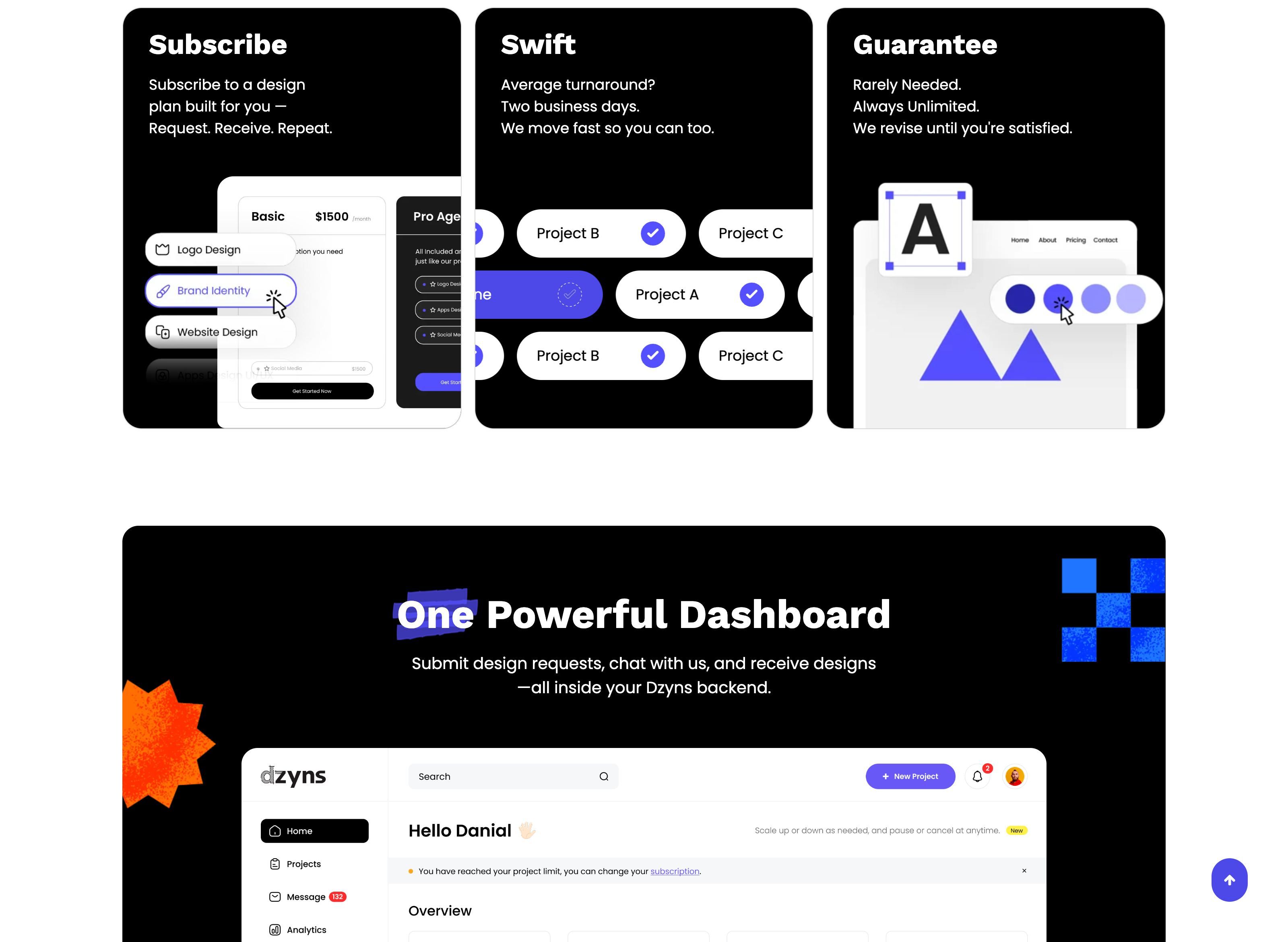 Dzyns website screenshot — Creative Services