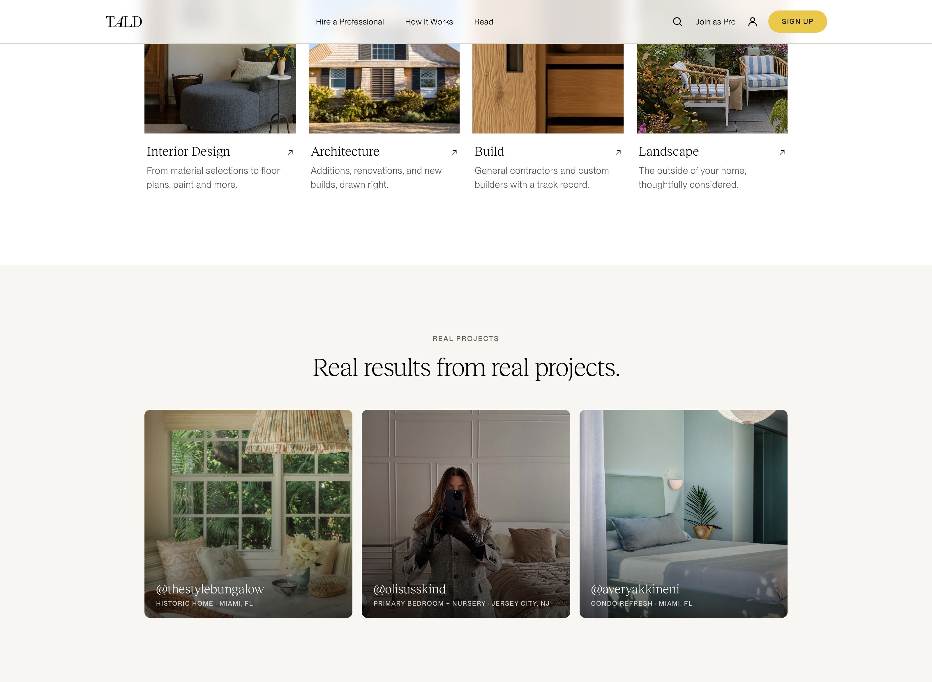 TALD website screenshot — Design Marketplace